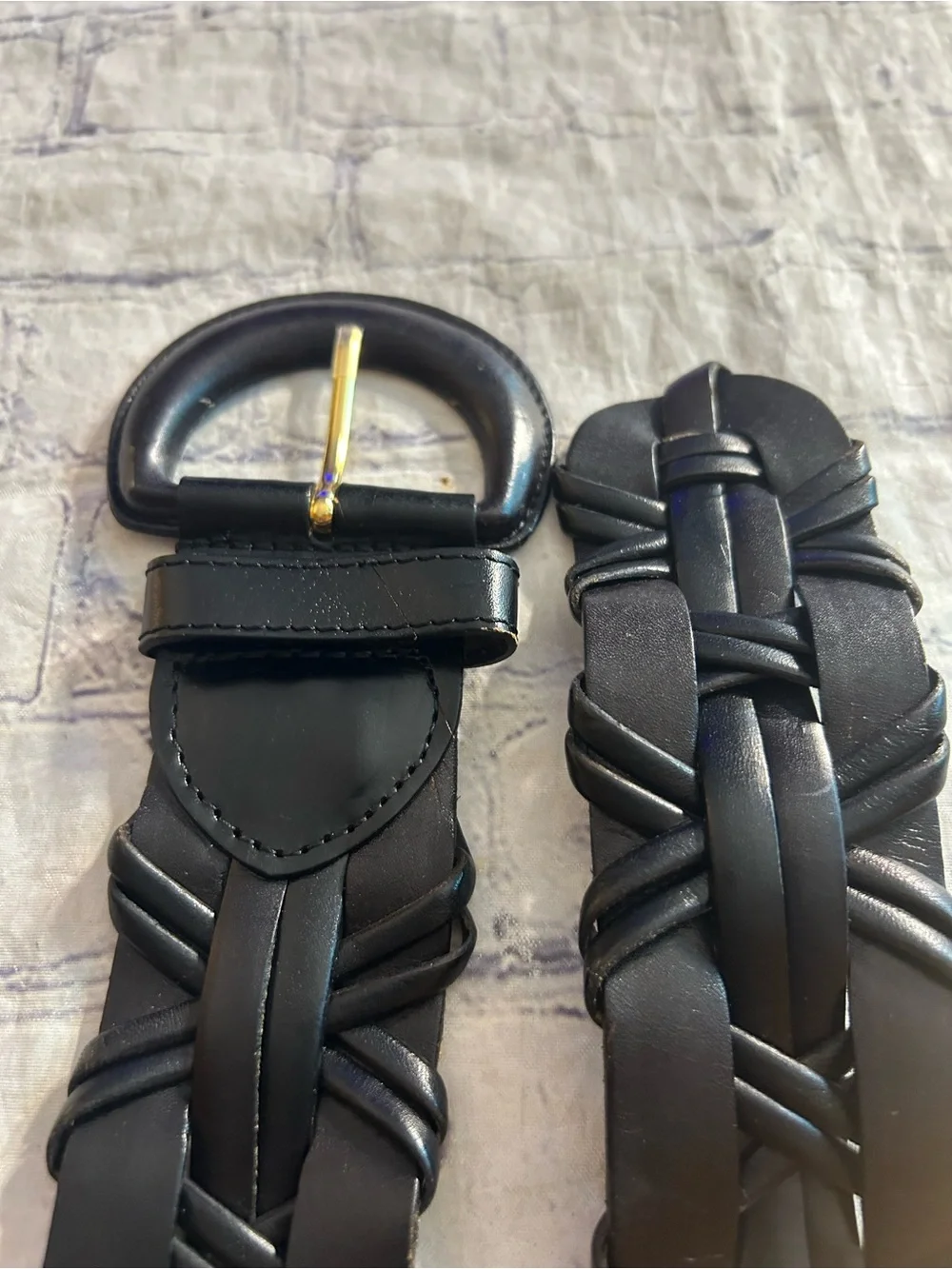 BANANA REPUBLIC VEGAN BLACK WITH TORTOISE SHELL BUCKLE & BLACK LEATHER BELTS